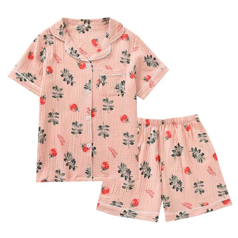 2020 Summer New Ladies Pyjamas Set Comfort Gauze Cotton Sleepwear Strawberry Printed Turn-down Collar Women Homewear Casual Wear
2020 Summer New Ladies Pyjamas Set Comfort Gauze Cotton Sleepwear Strawberry Printed Turn-down Collar Women Homewear Casual Wear