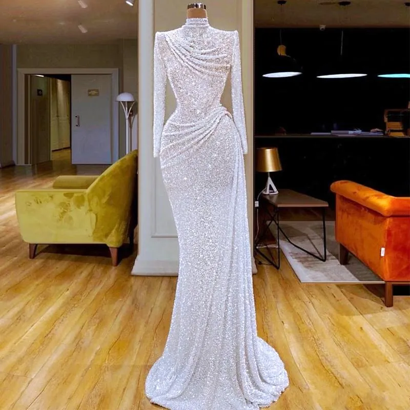 abiye White Sequined Evening Dresses robe de bal High Neck Long Sleeve abendkleider Evening Dress Elegant Dubai Party Gowns
abiye White Sequined Evening Dresses robe de bal High Neck Long Sleeve abendkleider Evening Dress Elegant Dubai Party Gowns