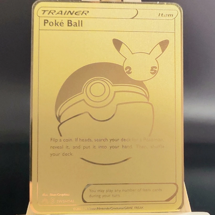 English Pikachu 25th Gold Metal Card Pokemon Cards Charizard Anime Kawaii DIY Game Cards Collection Christmas Gift Kids Toys
English Pikachu 25th Gold Metal Card Pokemon Cards Charizard Anime Kawaii DIY Game Cards Collection Christmas Gift Kids Toys