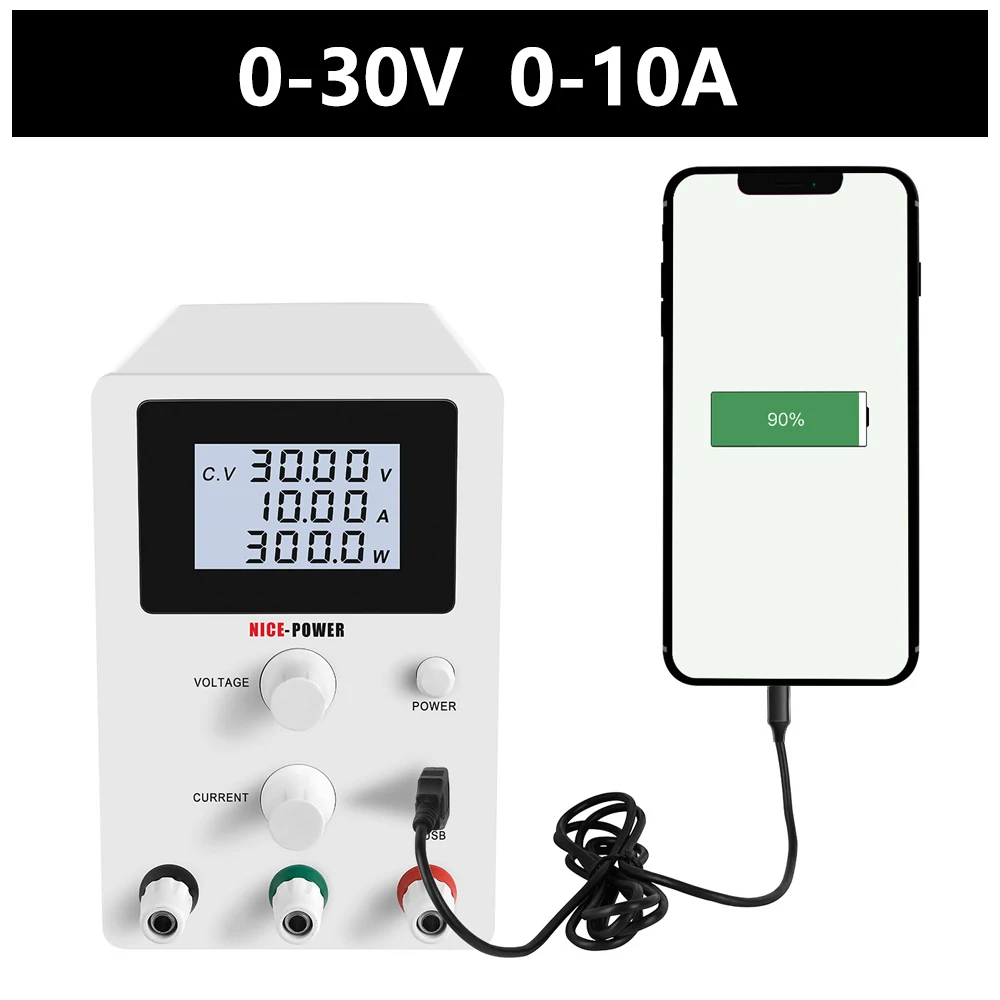 Nice-power DC Power Supply Laboratory 30V 10A Adjustable 3/4 LED Digital Current Stabilizer Sitched Source Voltage Regulator
Nice-power DC Power Supply Laboratory 30V 10A Adjustable 3/4 LED Digital Current Stabilizer Sitched Source Voltage Regulator