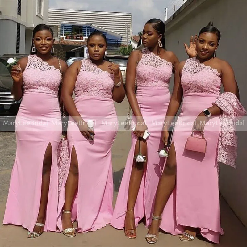 Pink Lace One Shoulder Bridesmaid Dresses Mermaid Side Split Long Wedding Party Dress Formal Gowns Robe De Soirée De Mariage
Pink Lace One Shoulder Bridesmaid Dresses Mermaid Side Split Long Wedding Party Dress Formal Gowns Robe De Soirée De Mariage