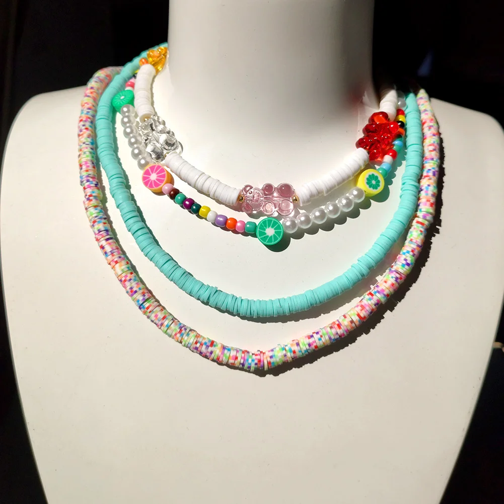 4Pcs Fashion New Candy Color Gummy Bear Clay Necklace For Women Multilayer Sweet Striped Polymer Necklace Beach Vacation Jewelry
4Pcs Fashion New Candy Color Gummy Bear Clay Necklace For Women Multilayer Sweet Striped Polymer Necklace Beach Vacation Jewelry