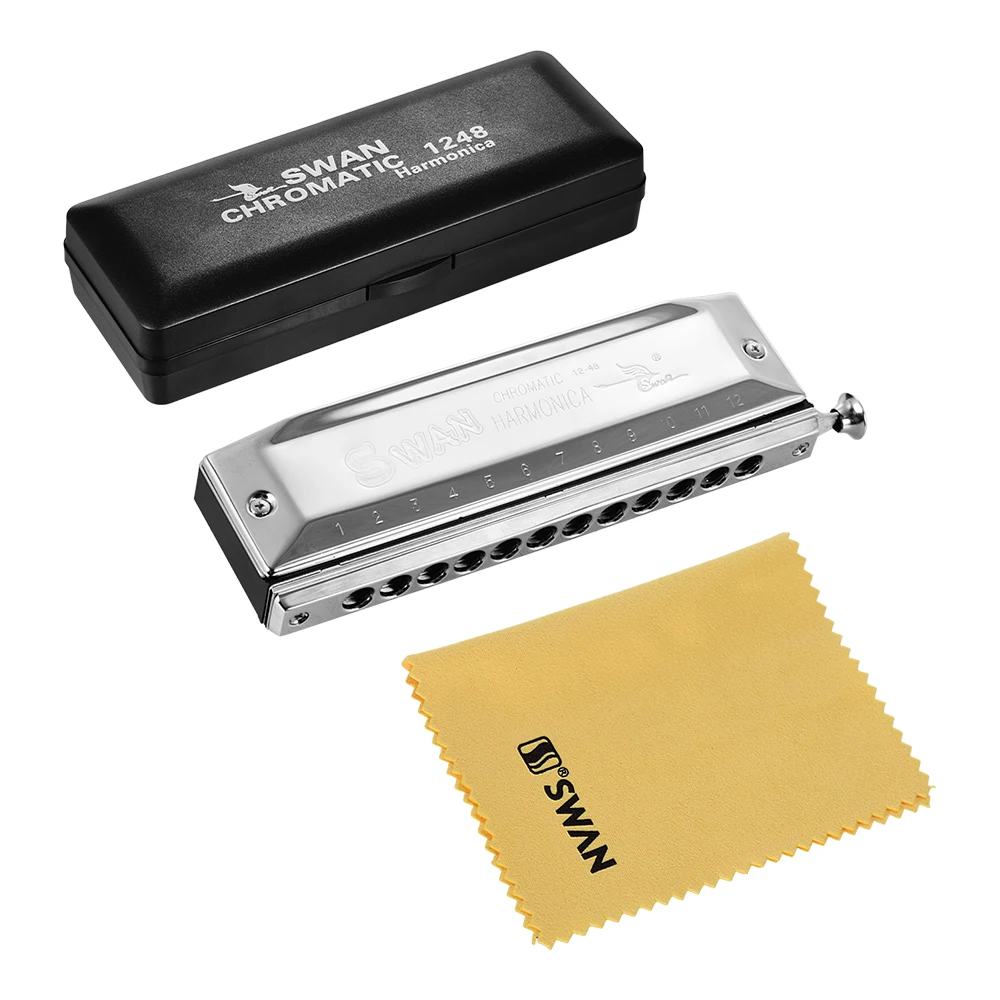 Swan SW-1248 12 Holes Chromatic Harmonic C Key 48 Tones Mouth Organ with Storage Case Cleaning Cloth for Beginners Intermediate
Swan SW-1248 12 Holes Chromatic Harmonic C Key 48 Tones Mouth Organ with Storage Case Cleaning Cloth for Beginners Intermediate