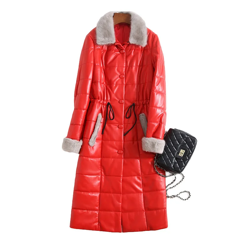 100% Real Sheepskin Coat Female Winter Mink Fur Collar Duck Down Genuine Leather Jacket Women Black Long Down Montone Coat 16830
100% Real Sheepskin Coat Female Winter Mink Fur Collar Duck Down Genuine Leather Jacket Women Black Long Down Montone Coat 16830
