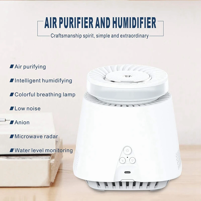

HEPA Air Purifiers , Portable Air Filtration with Mist Humidifier, Bedroom Office, Night Light,Desktop USB Air Cleaner