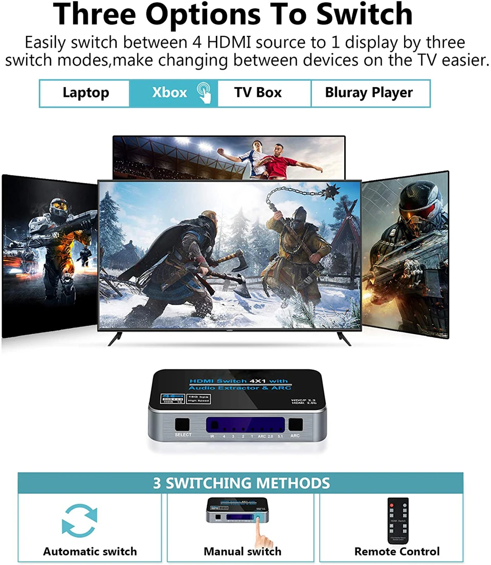 Мини-переключатель 4x1 4K HDMI аудиоэкстрактор с дугой и оптическим Toslink 2 0