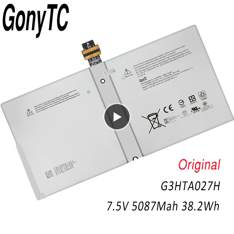 G3HTA027H DYNR01 Laptop Battery For Microsoft Surface Pro 4 1724 12.3" Tablet 7.5V 38.2WH/5087mAh
G3HTA027H DYNR01 Laptop Battery For Microsoft Surface Pro 4 1724 12.3" Tablet 7.5V 38.2WH/5087mAh