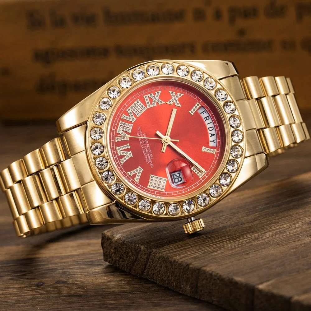 Men Quartz Watches Pop Poping Big Diamond Double Calendar Fashion Business Steel Band Watch Women Watches Relogio Masculino
Men Quartz Watches Pop Poping Big Diamond Double Calendar Fashion Business Steel Band Watch Women Watches Relogio Masculino