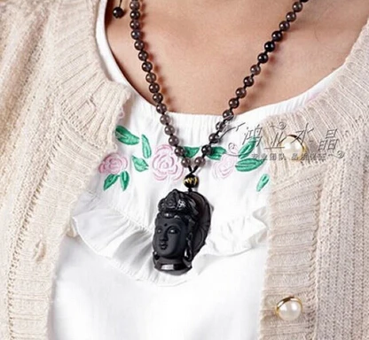 +++901 Natural black crystal A obsidian engraving fox kwan-yin stone pendant & Necklaces | Украшения и аксессуары
