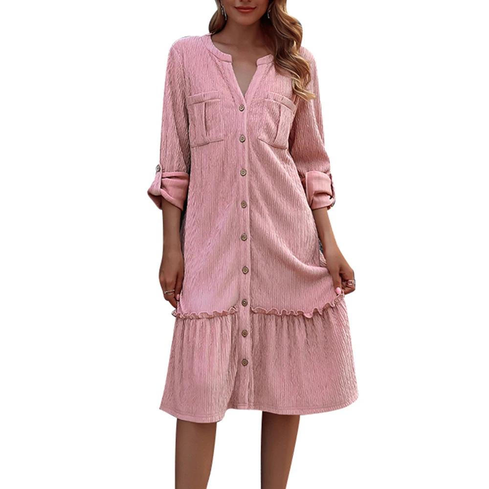 V Neck Cardigan Dress Winter Casual Loose Mid-Length Dresses Pockets Ruffle Hem A-line Dresses Autumn Women's Clothes
V Neck Cardigan Dress Winter Casual Loose Mid-Length Dresses Pockets Ruffle Hem A-line Dresses Autumn Women's Clothes