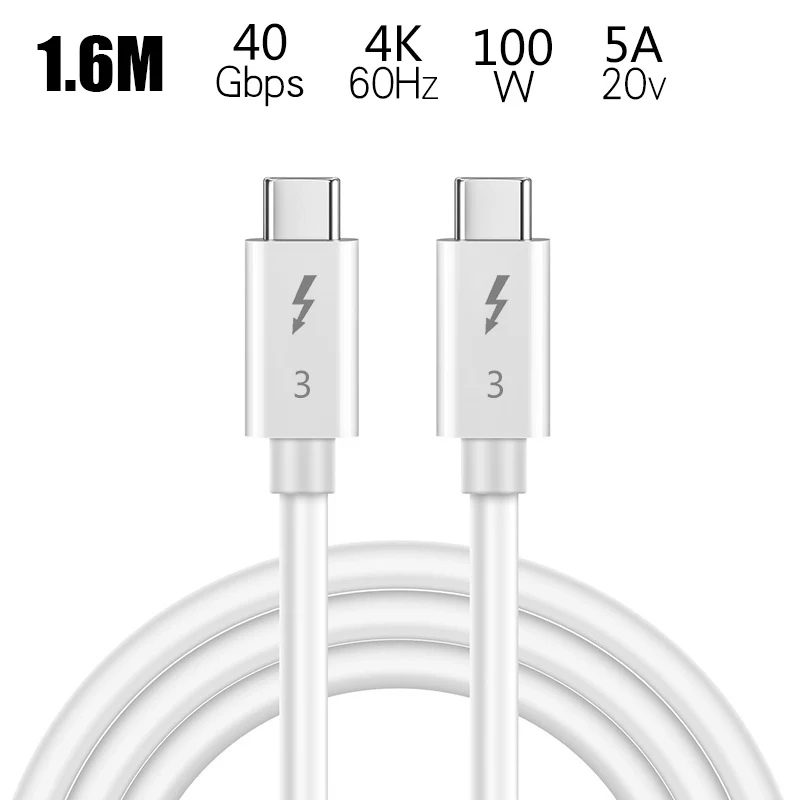 Thunderbolt 3 cable male to male 40Gbps 100W 5A / 20V support 5K UHD or 4K 60HZ Display USB Type C1.6m
Thunderbolt 3 cable male to male 40Gbps 100W 5A / 20V support 5K UHD or 4K 60HZ Display USB Type C1.6m