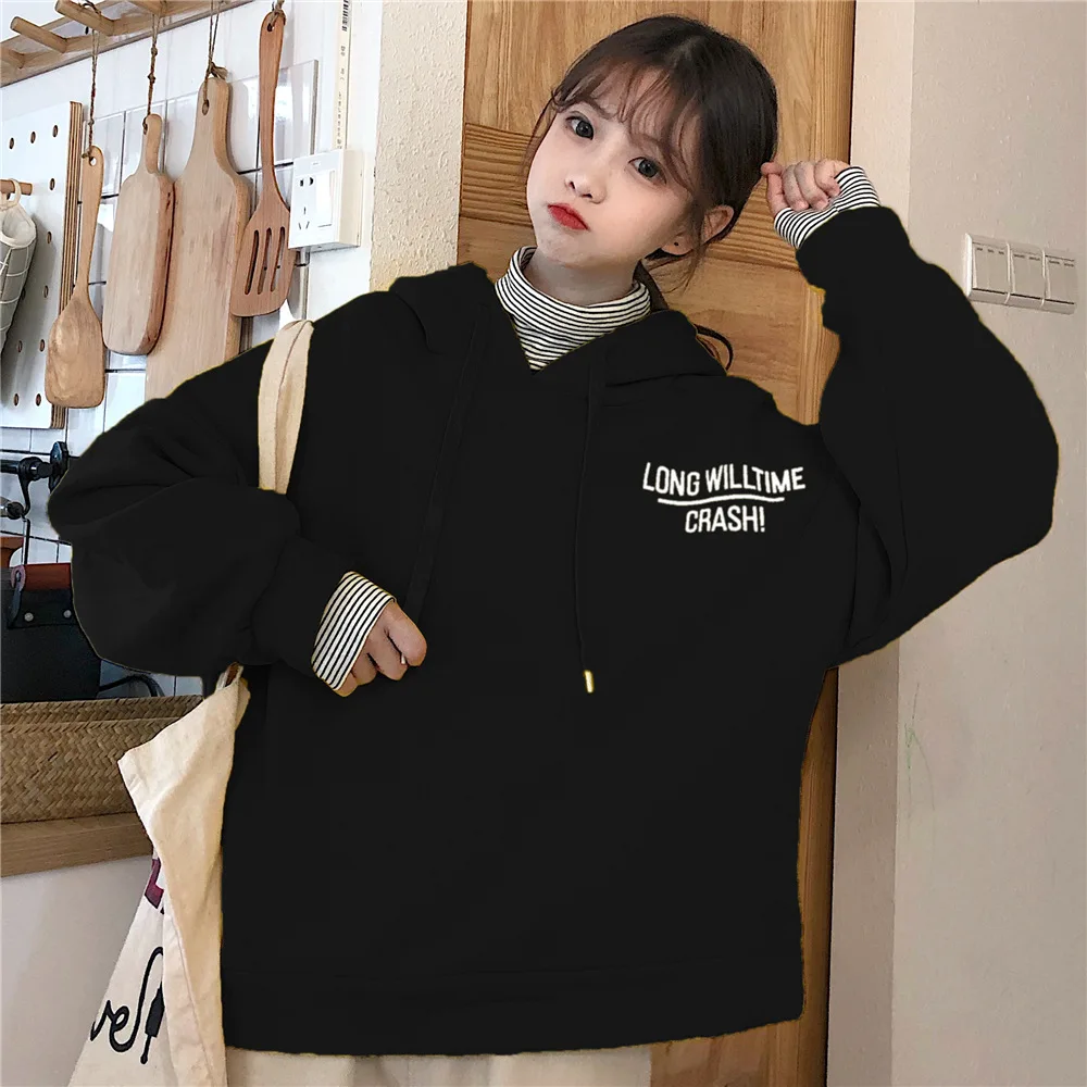 2020 Autum Winter New Korean Style Letter Printing Loose Large Size Stripes Fake Two Hooded Plus Velvet Thick Sweatshirts Women
2020 Autum Winter New Korean Style Letter Printing Loose Large Size Stripes Fake Two Hooded Plus Velvet Thick Sweatshirts Women