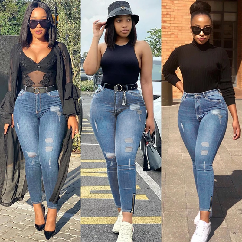 Fashion Washed Ripped Jeans Women Plus Size Blue Female Denim Pencil Elastic Pants High Waist Slim-fit Denim Pencil Trousers
Fashion Washed Ripped Jeans Women Plus Size Blue Female Denim Pencil Elastic Pants High Waist Slim-fit Denim Pencil Trousers