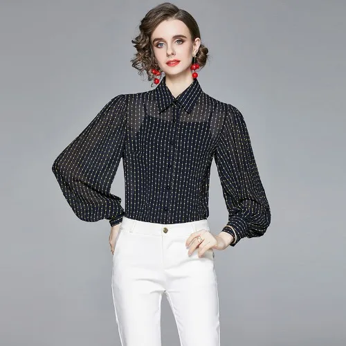 Lantern Sleeve Women Blouse Polka Dot blusas de mujer Black Long Sleeves chemisier femme Turn Down Collar blusa mujer Shirts Hot
Lantern Sleeve Women Blouse Polka Dot blusas de mujer Black Long Sleeves chemisier femme Turn Down Collar blusa mujer Shirts Hot