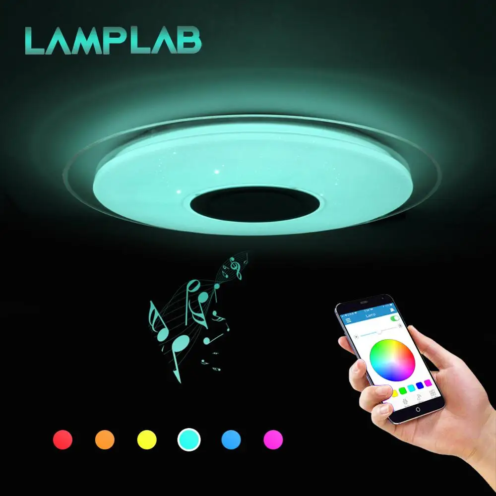 Светодиодный RGB потолочный светильник многоцветная Лампа Современная Bluetooth