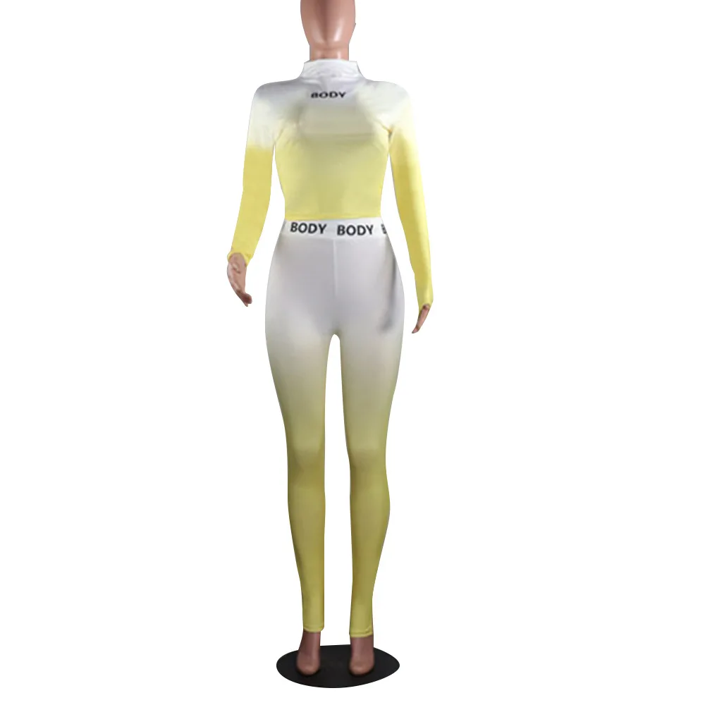 Letter Gradient Print 2 Two Piece Outfit Women's Tracksuit Turtleneck Long Sleeve Crop Top and Sporty Jogger Pant Fitness Suits
Letter Gradient Print 2 Two Piece Outfit Women's Tracksuit Turtleneck Long Sleeve Crop Top and Sporty Jogger Pant Fitness Suits