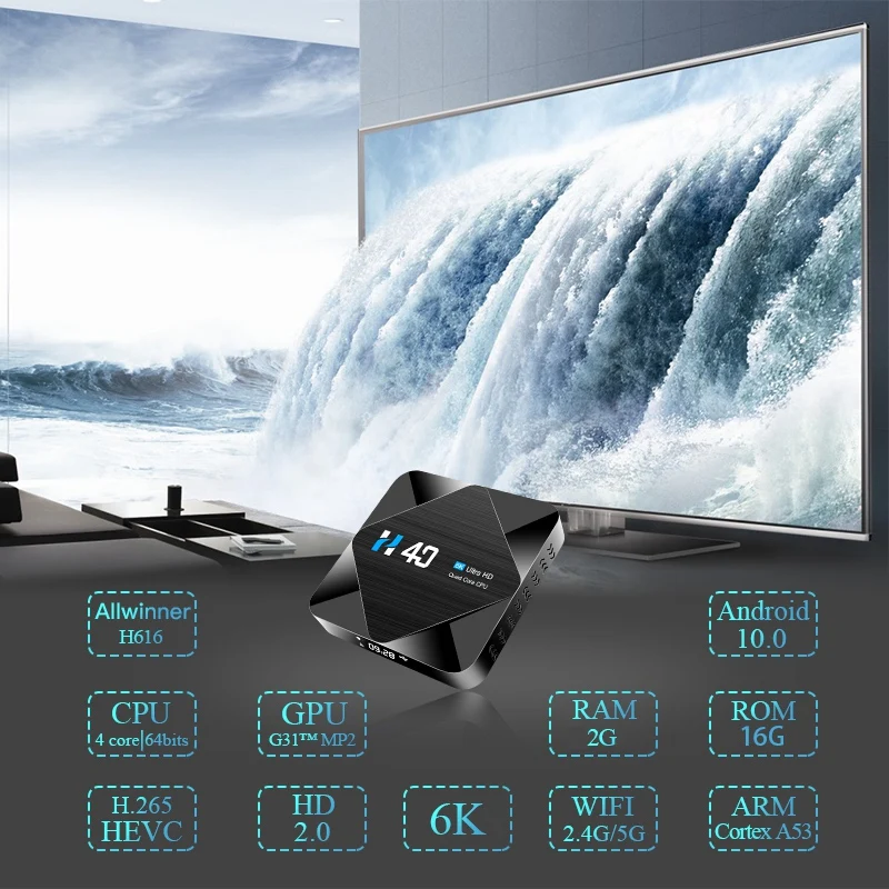 Android 10 TV BOX H616 Quad Core CortexA53 2GB 16GB Up to 1.5GHz 6K Wifi 2.4G / 5G Media Player Smart Tv Box(EU Plug)
Android 10 TV BOX H616 Quad Core CortexA53 2GB 16GB Up to 1.5GHz 6K Wifi 2.4G / 5G Media Player Smart Tv Box(EU Plug)