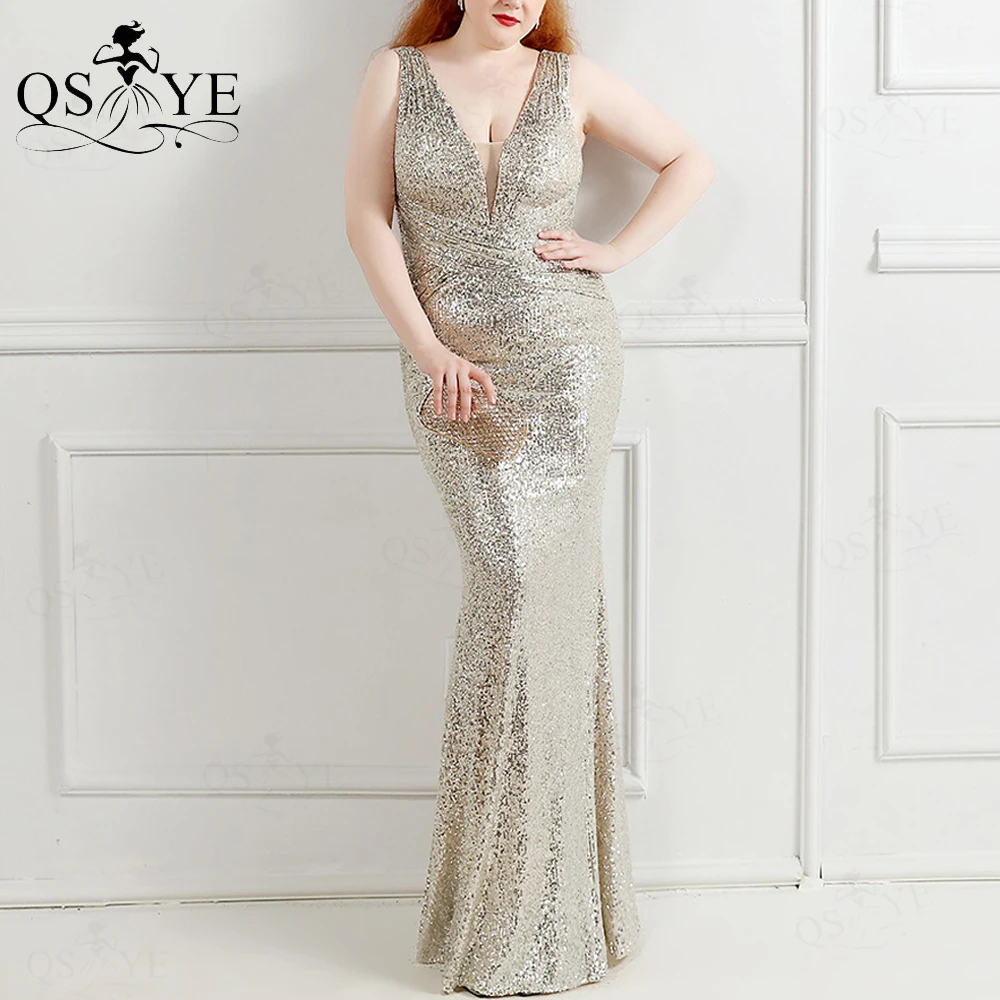 Silver Sequin Prom Dress Plus Size Mermaid Long Evening Gown V Neck Ruched Formal Party Gown CrissCross Evening Dress Sleeveless
Silver Sequin Prom Dress Plus Size Mermaid Long Evening Gown V Neck Ruched Formal Party Gown CrissCross Evening Dress Sleeveless