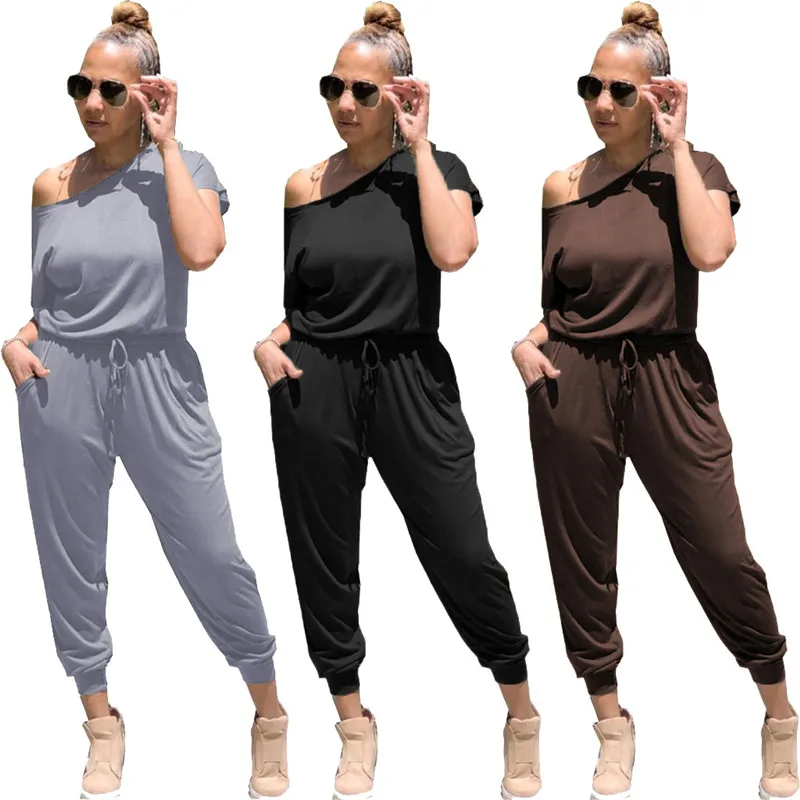 Women Summer Solid Color Jumpsuits Drawstring Design Pockets Decor Inclined Collar Short Sleeve Mid Waist Casual Loose Jumpsuits
Women Summer Solid Color Jumpsuits Drawstring Design Pockets Decor Inclined Collar Short Sleeve Mid Waist Casual Loose Jumpsuits