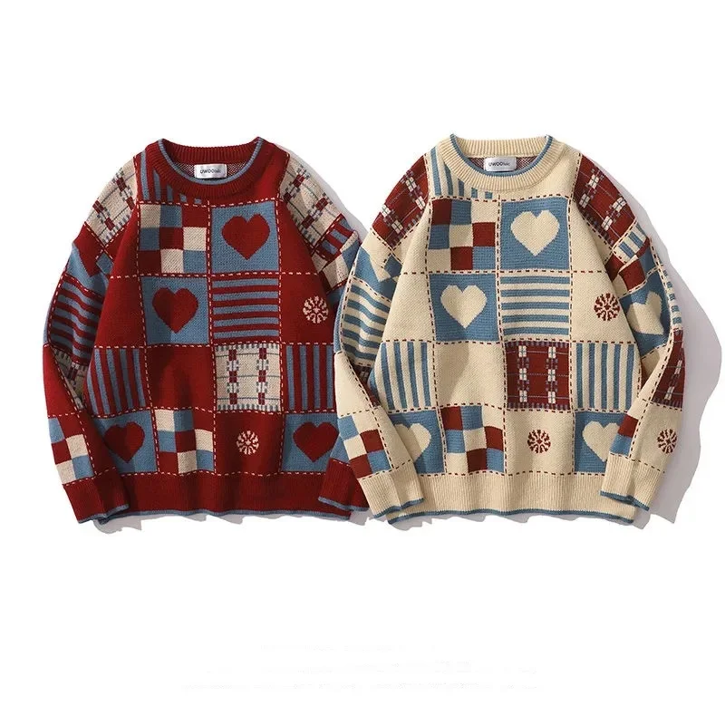 Retro Plaid Love Crew Neck Sweater Loose Couple Harajuku Knitwear Jacket Pullover vintage clothes knitwear punk jumper coat top
Retro Plaid Love Crew Neck Sweater Loose Couple Harajuku Knitwear Jacket Pullover vintage clothes knitwear punk jumper coat top