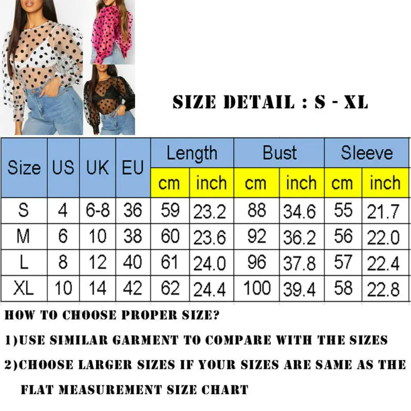 Women Polka Dot See Sheer Long Puff Sleeve Tops Club Holiday T-Shirts Blouse Top OL Dot Blouse
Women Polka Dot See Sheer Long Puff Sleeve Tops Club Holiday T-Shirts Blouse Top OL Dot Blouse