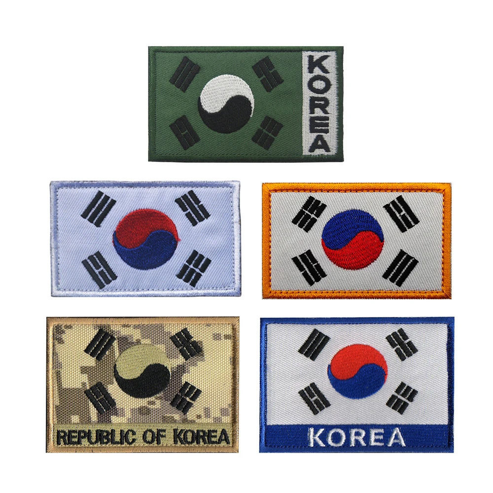 Фото Значок с национальным корейским флагом Вышивка Липучка нашивка повязка на руку