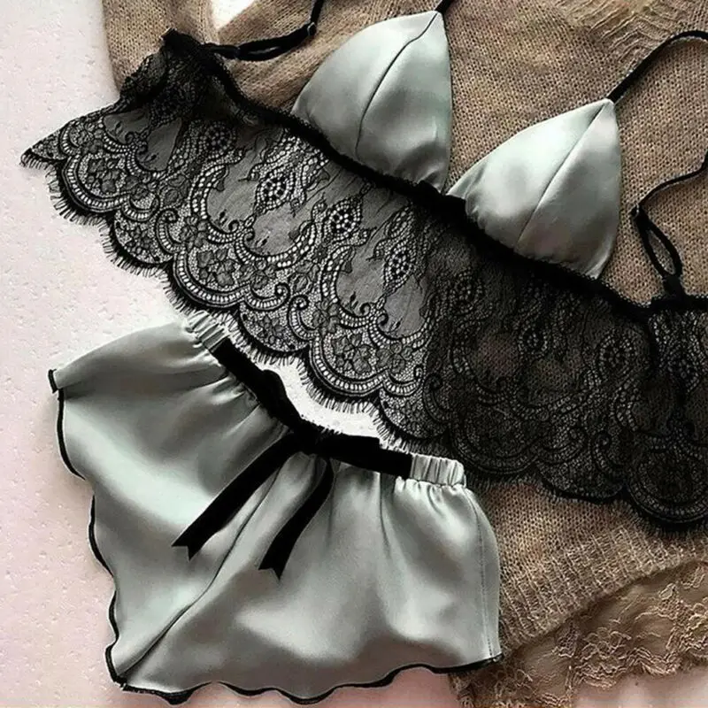 2PCS Women Lingerie Lace Satin Silk Sleepwear Bra crop top + Shorts Babydoll Nightwear Pajamas Set Floral Underwear Sets
2PCS Women Lingerie Lace Satin Silk Sleepwear Bra crop top + Shorts Babydoll Nightwear Pajamas Set Floral Underwear Sets