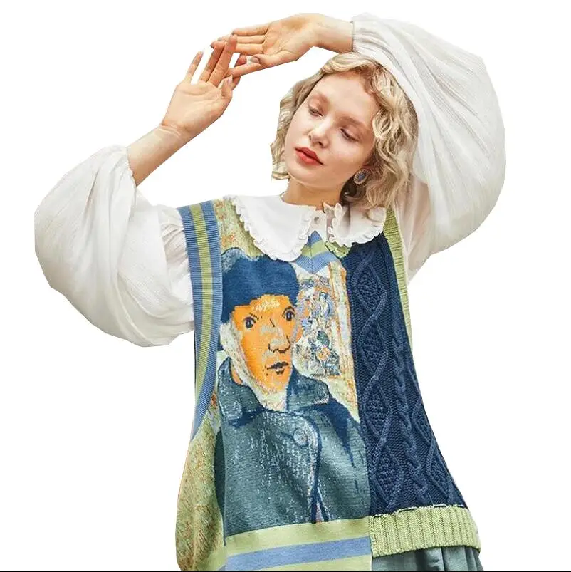 Van Gogh Sweater Women's Vintage Sleeveless Knitted Vest Irregular Patchwork Top Elegant Luxury Knitwear Chaleco Mujer w16
Van Gogh Sweater Women's Vintage Sleeveless Knitted Vest Irregular Patchwork Top Elegant Luxury Knitwear Chaleco Mujer w16