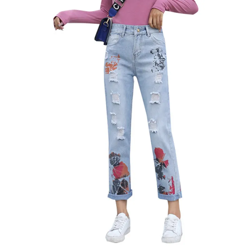 Woman's Ripped Graffiti Jeans High-waisted Retro Print Streetwear Fashion Straight-leg Pants with BF Wind Denim Pants Pattern
Woman's Ripped Graffiti Jeans High-waisted Retro Print Streetwear Fashion Straight-leg Pants with BF Wind Denim Pants Pattern