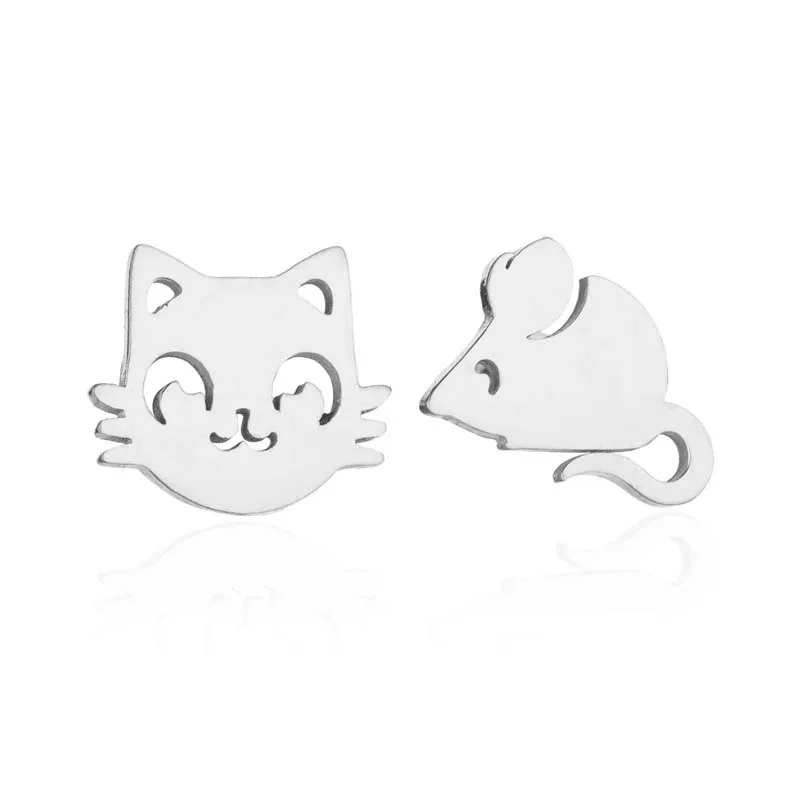 Cute Cat and Mouse Earring Asymmetry Animal Stud Earrings for Fashion Jewelry Gift pendientes mujer Stainless Steel Jewelry
Cute Cat and Mouse Earring Asymmetry Animal Stud Earrings for Fashion Jewelry Gift pendientes mujer Stainless Steel Jewelry
