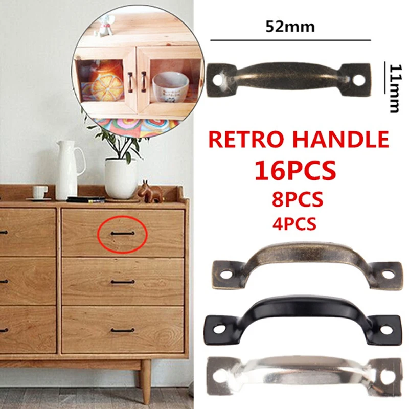 16/8/4pcs Furniture Handle Retro Jewelry Box Gift Box Mini Handle Cabinet Drawer Hardware Accessory Handle 52*11mm
16/8/4pcs Furniture Handle Retro Jewelry Box Gift Box Mini Handle Cabinet Drawer Hardware Accessory Handle 52*11mm