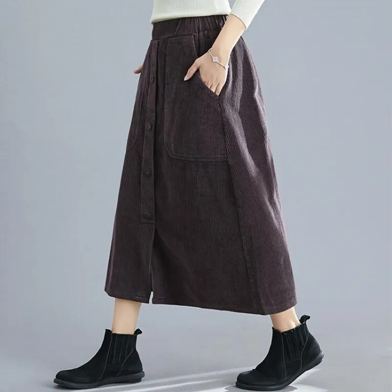 Autumn Winter Women Corduroy Skirts High Waist Solid Fit Casual Skirt Femme Vintage Mid-Calf Skirts Plus Size J962
Autumn Winter Women Corduroy Skirts High Waist Solid Fit Casual Skirt Femme Vintage Mid-Calf Skirts Plus Size J962