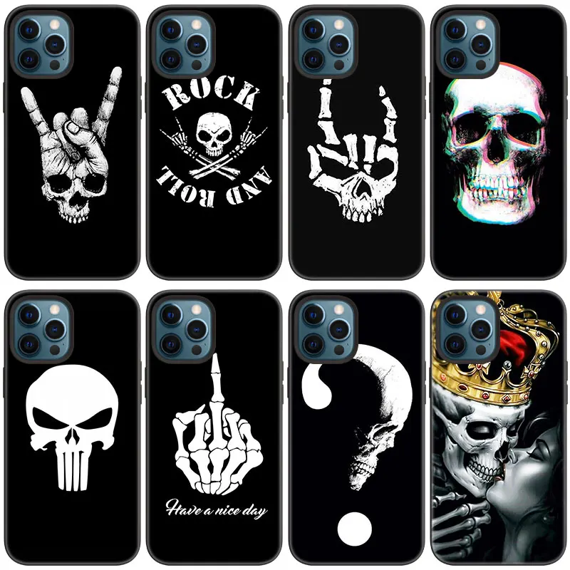 Чехол Rock And Roll Cool Skull для Apple iPhone 14 13 12 Mini 11 Pro Max 7 8 XR X XS Plus SE 2020 2022 черный мягкий.