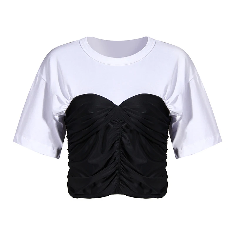 GALCAUR Patchwork Hit Color T Shirt For Women O Neck Short Sleeve Ruched Elegant Office Lady T Shirts Female Fashion New Clothes
GALCAUR Patchwork Hit Color T Shirt For Women O Neck Short Sleeve Ruched Elegant Office Lady T Shirts Female Fashion New Clothes