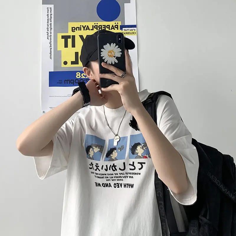 Summer Printing Short-Sleeved T-shirt Men's Fashion Brand Loose and All-match Style Ins Fashion Lovers Half Sleeve Student
Summer Printing Short-Sleeved T-shirt Men's Fashion Brand Loose and All-match Style Ins Fashion Lovers Half Sleeve Student