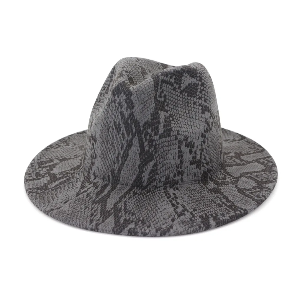 2020 Fashion Snakeskin Pattern Women Jazz Hat Autumn Winter Casual Tide Wide Brim Elegant Felt Hat Adult Caps
2020 Fashion Snakeskin Pattern Women Jazz Hat Autumn Winter Casual Tide Wide Brim Elegant Felt Hat Adult Caps
