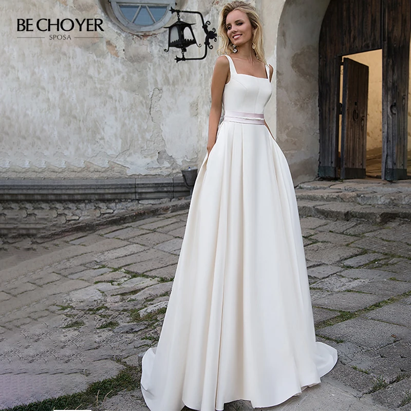 Vestido De Noiva SimpleSatin свадебное платье без рукавов с квадратным вырезом низким на