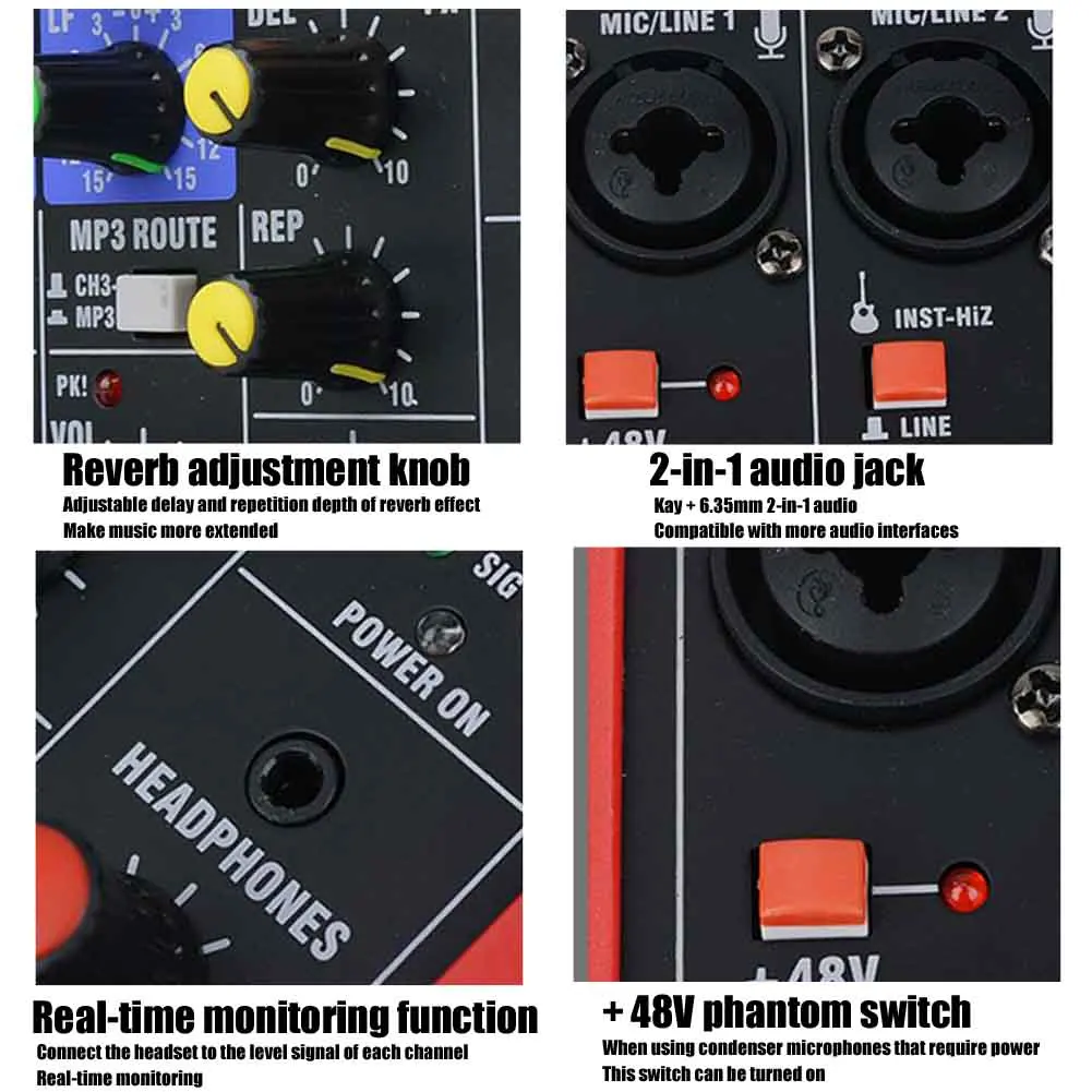 4 Channels USB 5V Studio KTV Sound Card Stage Protable Mini Audio Mixer Stereo Live Performance Music Karaoke Home DJ Console
4 Channels USB 5V Studio KTV Sound Card Stage Protable Mini Audio Mixer Stereo Live Performance Music Karaoke Home DJ Console