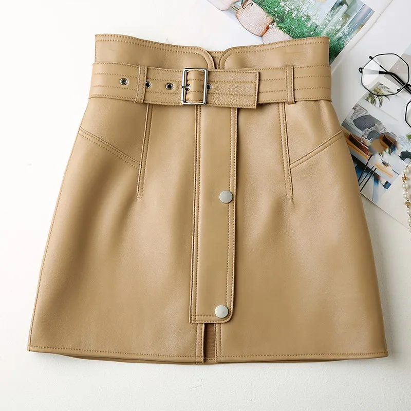 New Fashion Womens Genuine Leather High Waist Skirt Sashes Zippers Sheepskin High Quality Above Knee A-Line Vintage Skirt
New Fashion Womens Genuine Leather High Waist Skirt Sashes Zippers Sheepskin High Quality Above Knee A-Line Vintage Skirt