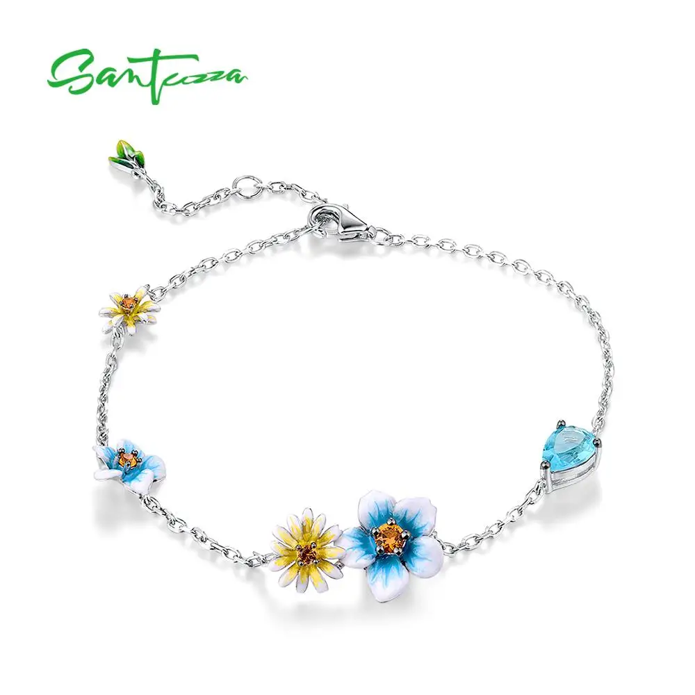 SANTUZZA 925 Sterling Silver Bracelet For Women Delicate Blue Yellow Blooming Flowers Adjustable Fine Jewelry Handmade Enamel
SANTUZZA 925 Sterling Silver Bracelet For Women Delicate Blue Yellow Blooming Flowers Adjustable Fine Jewelry Handmade Enamel