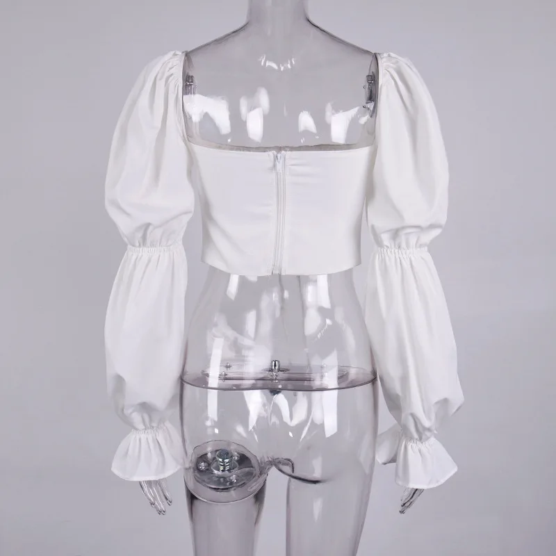 Elegant Square Collar Puff Sleeve Vintage Top and Blouses Women Summer Shirts Cropped Short Tie Front Tops Clothes 
Elegant Square Collar Puff Sleeve Vintage Top and Blouses Women Summer Shirts Cropped Short Tie Front Tops Clothes