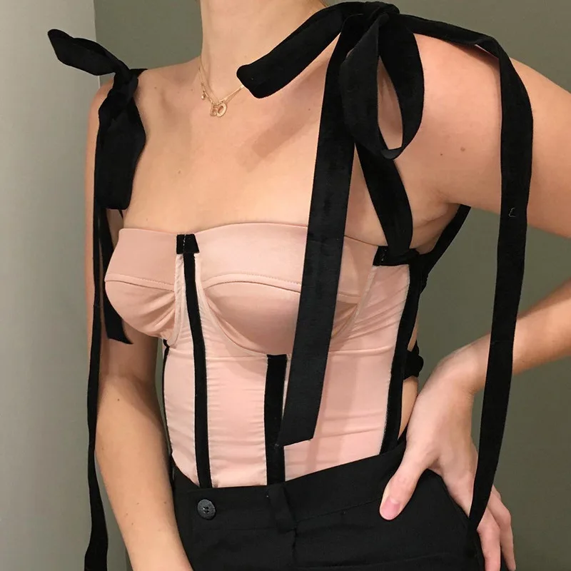 Women Contrasting Sexy Off Shoulder Strap Soild Color Halter Slim Vest Tops Woman Fashion Pink Black Sleevess Bandage T-shirts
Women Contrasting Sexy Off Shoulder Strap Soild Color Halter Slim Vest Tops Woman Fashion Pink Black Sleevess Bandage T-shirts