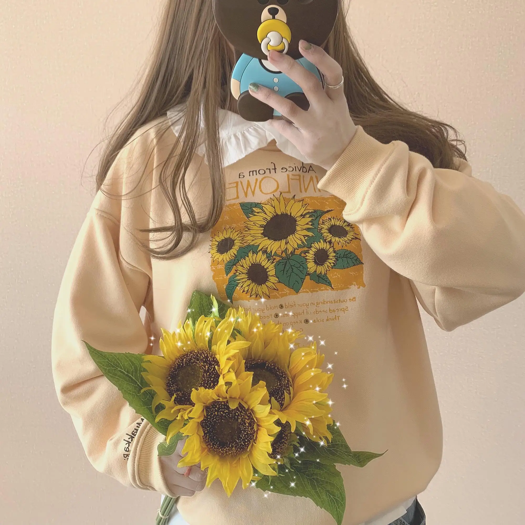 Cute Japanese Style Sweatshirt Sunflower Print Women Long Sleeve O-neck Loose Pullovers Streetwear Casual Hoodies Tops Female
Cute Japanese Style Sweatshirt Sunflower Print Women Long Sleeve O-neck Loose Pullovers Streetwear Casual Hoodies Tops Female