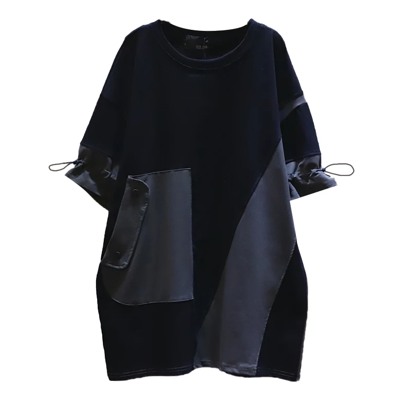 IEQJ 2021 Summer New Style Korean Trend Drawstring Sleeves Stitching Contrast Color Loose Big Size Mid-length T-shirt Top Women 
IEQJ 2021 Summer New Style Korean Trend Drawstring Sleeves Stitching Contrast Color Loose Big Size Mid-length T-shirt Top Women