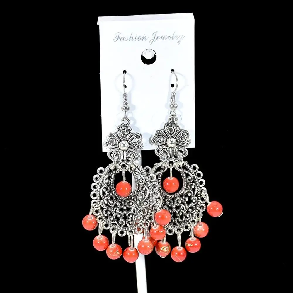 

Antique Indian Women's red Beads Tassel Jhumka Earrings Ethnic Gypsy turkey Alloy Big Circle Bell Drop Earring Fashion Jewelry