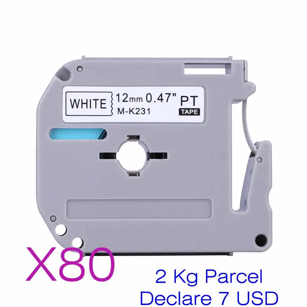 

80 Pcs MK231 M231 M-K231 MK-231 12 mm full Label Tapes for Brother P Touch PT-85 PT-75 PT-BB4 PT-55