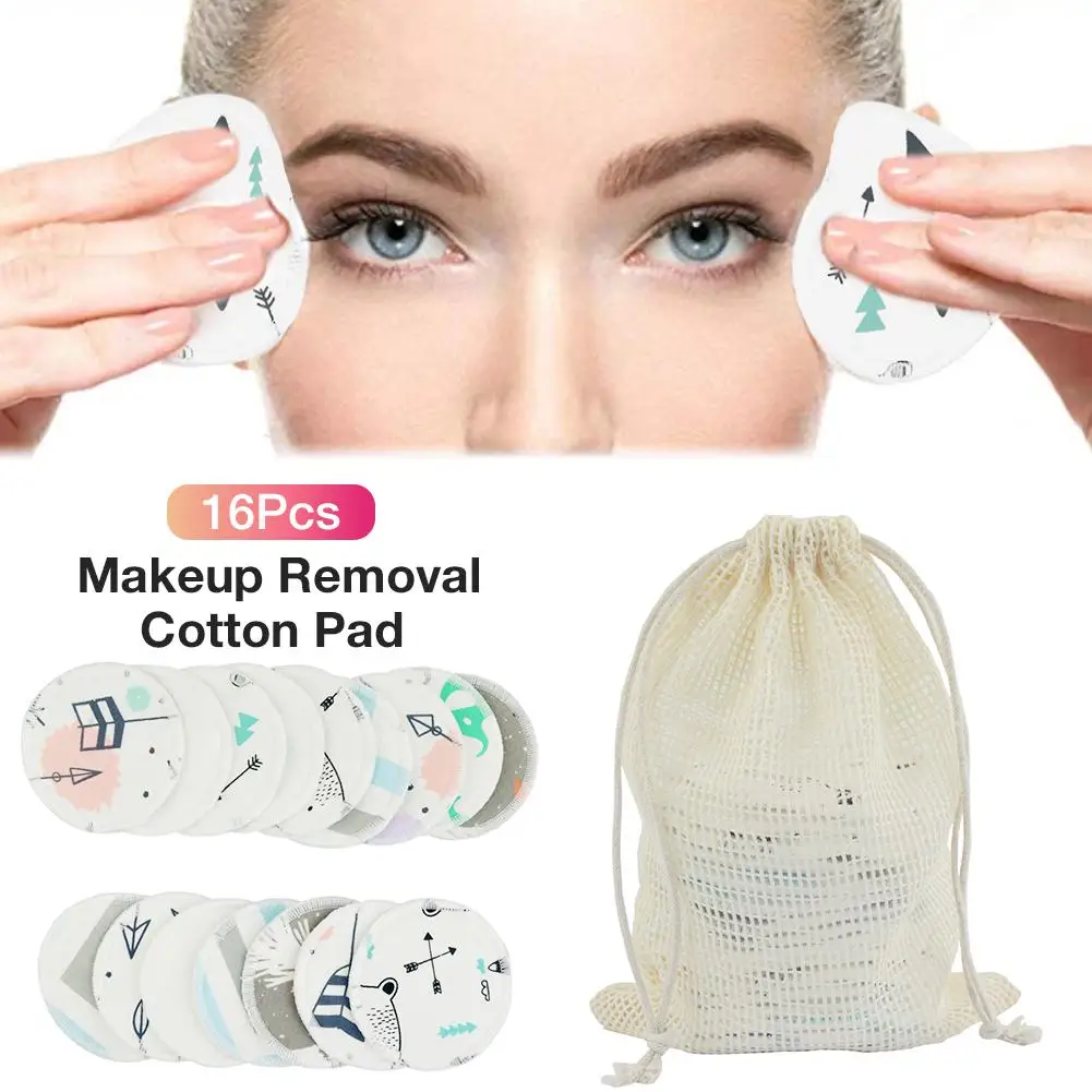 

16Pcs/lot Facial Makeup Remover Reusable Cotton Pads Three Layer Wipe Pads Nail Art Cleaning Puff Washable With Laundry Bag