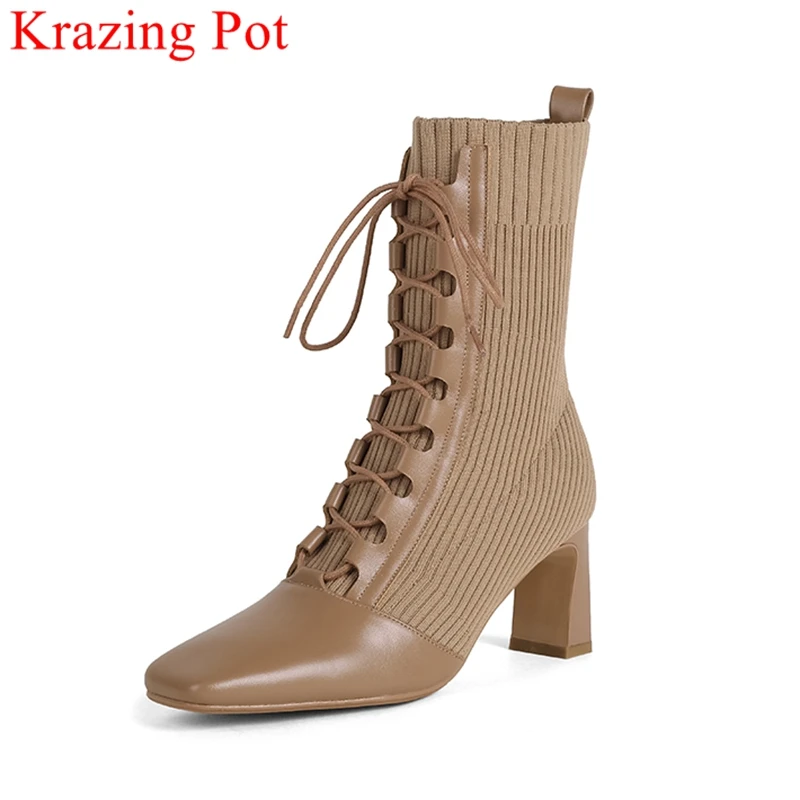 Krazing Pot 2022 new cow leather stretch boots square toe keep warm winter shoes high fashion lace up concise runway ankle boots
Krazing Pot 2022 new cow leather stretch boots square toe keep warm winter shoes high fashion lace up concise runway ankle boots