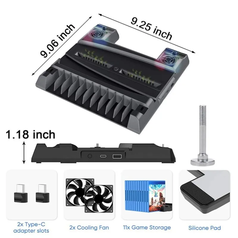 For PS5 DE/UHD Console Vertical Stand 2 Controller Charging Dock 2 Cooling Fan 11 Game Storage for Playstation Play Station 5
For PS5 DE/UHD Console Vertical Stand 2 Controller Charging Dock 2 Cooling Fan 11 Game Storage for Playstation Play Station 5