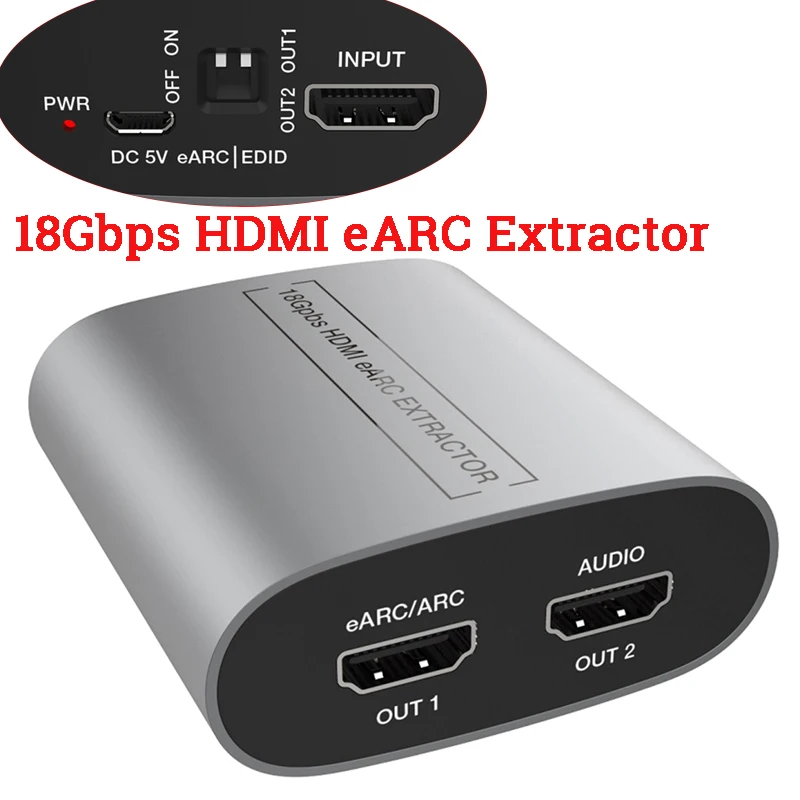 

18Gbps HDMI eARC Extractor 2K/4K/60Hz HDMI loop out Audio Splitters output ARC/eARC Adapters for Amplifier Soundbar Speaker HDTV